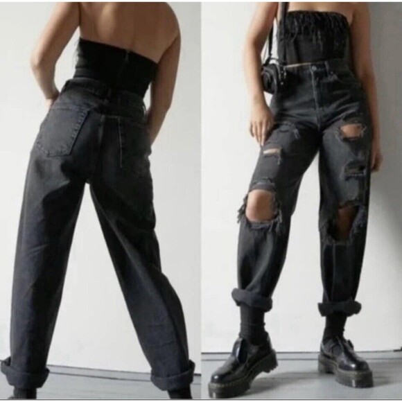 BDG High-Rise Distressed Baggy Faded Black Jeans Women’s Size 24 - Picture 7 of 12